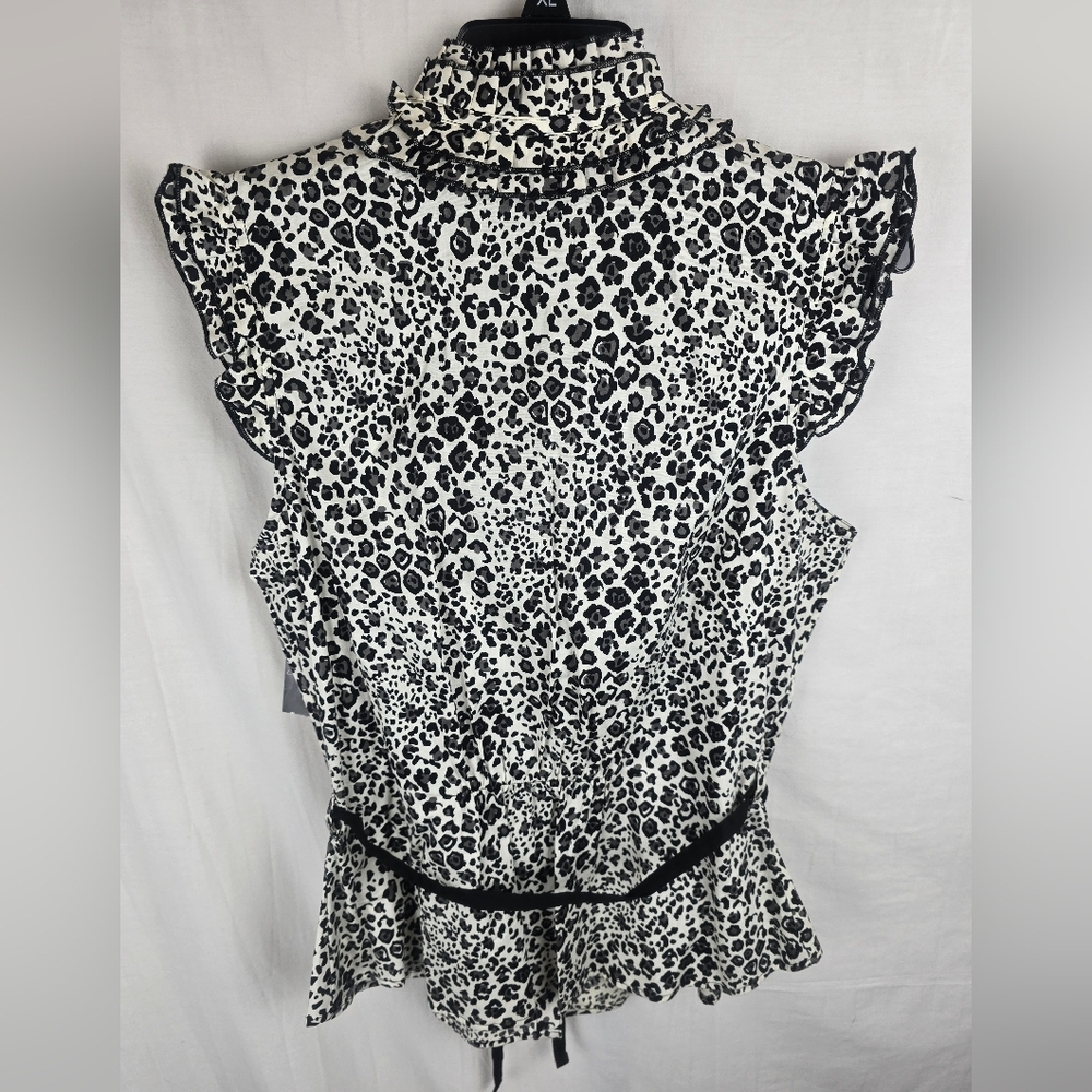 NWT Suzie Rose Black & White Leopard Print Sleeveless Cotton Shirt Sz 15/17 - Picture 6 of 7